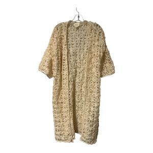 Anthropologie Cream Crochet Open-Front Duster